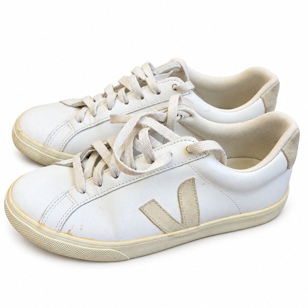 Veja Esplar White Leather Beige Suede Logo Sneakers Shoes Womens 8 Neutral